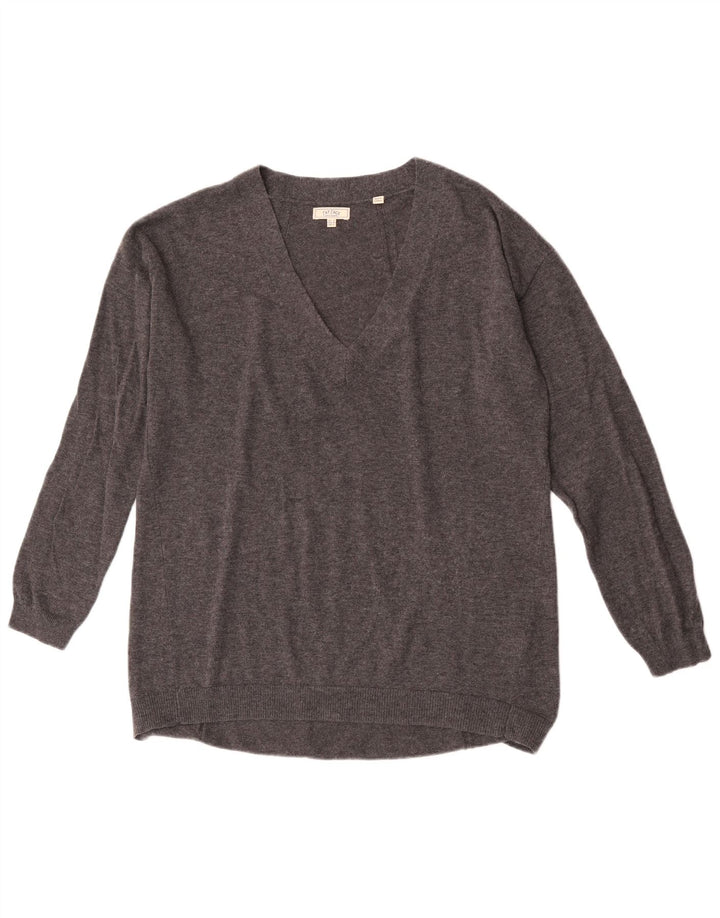 Fat Face ženski veliki džemper s V-izrezom UK 12 Srednje siva vunena