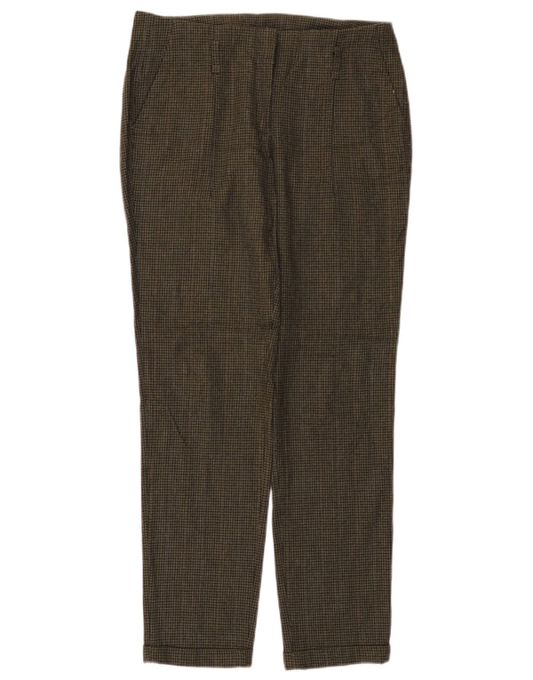 Zara Womens Straight Casual Trousers XS W25 L27 Green Houndstooth Viscose