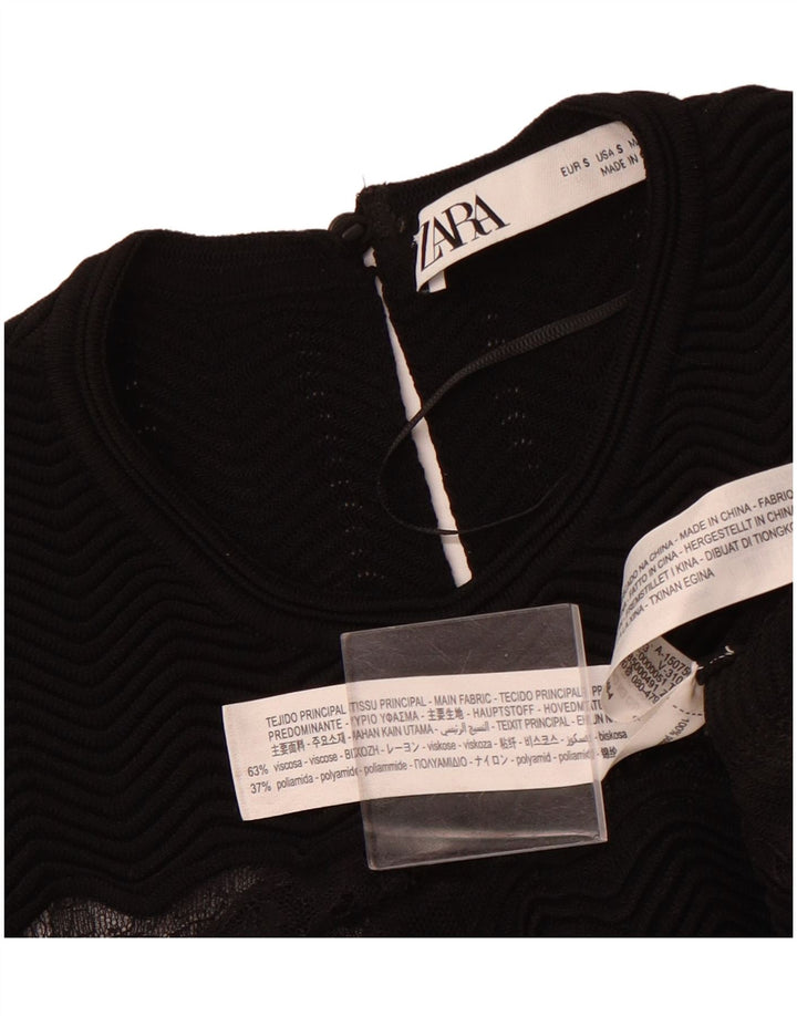 ZARA ženska čipkasta maksi haljina bez rukava UK 8 Mala crna viskoza