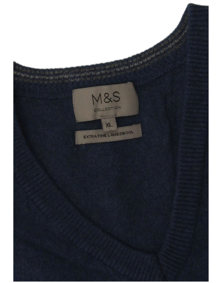 Marks & Spencer muški džemper s V-izrezom XL plava vunena