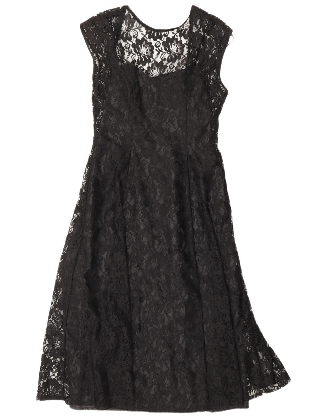 KLASIČNA ženska haljina A-kroja UK 12 Srednji crni cvjetni najlon