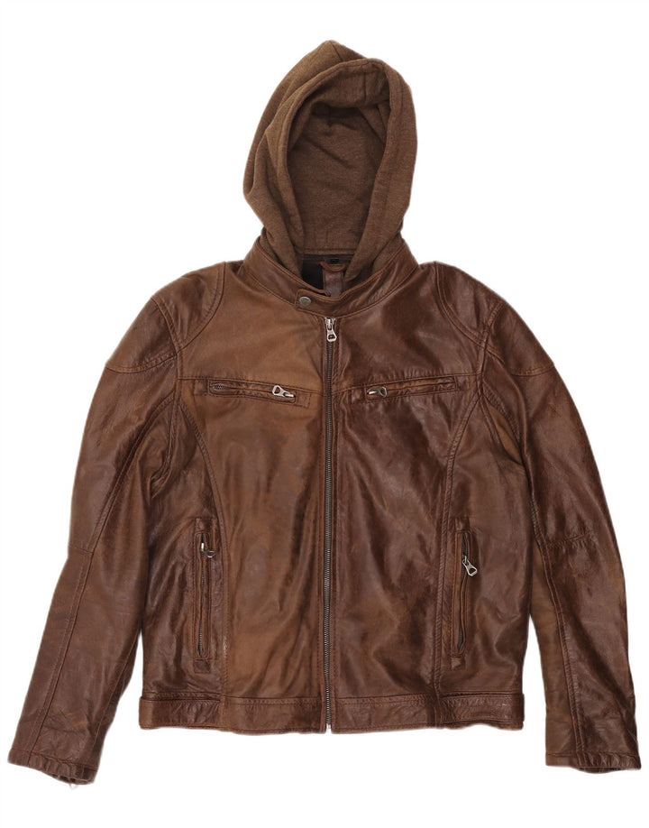 GIPSY ženska prevelika kožna jakna s kapuljačom UK 20 2XL smeđa koža