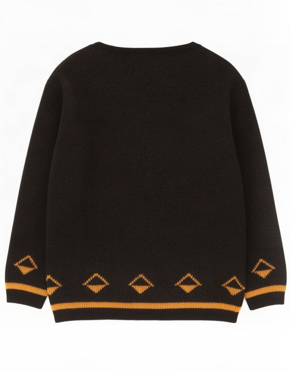 Vintage Womens Boat Neck Jumper Sweater UK 16 Large Black Geometric