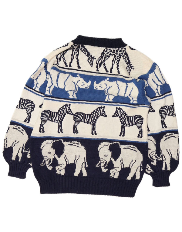 VINTAGE ženski džemper s okruglim izrezom UK 18 XL tamnoplavi životinjski print