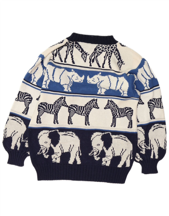 VINTAGE ženski džemper s okruglim izrezom UK 18 XL tamnoplavi životinjski print