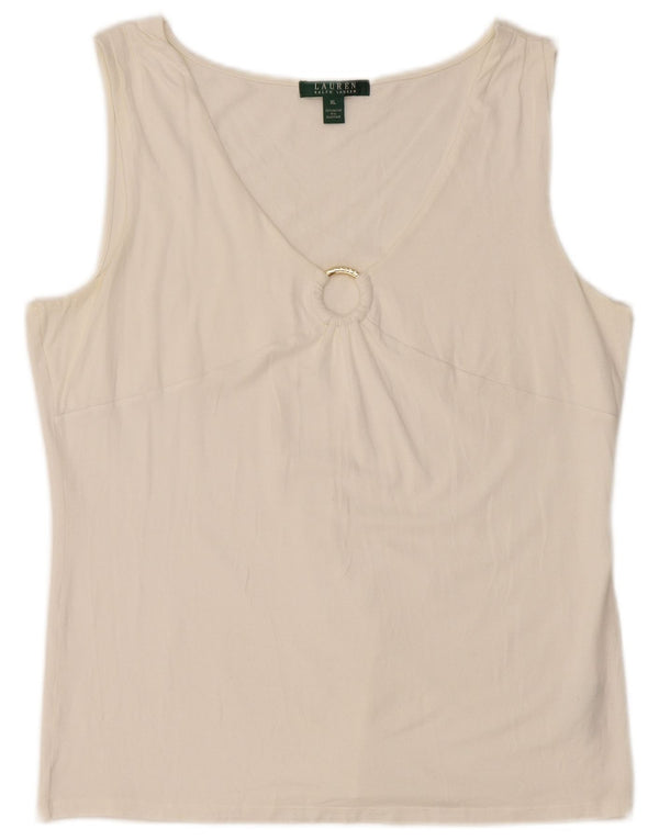 RALPH LAUREN Womens Sleeveless Blouse Top UK 18 XL White Rayon