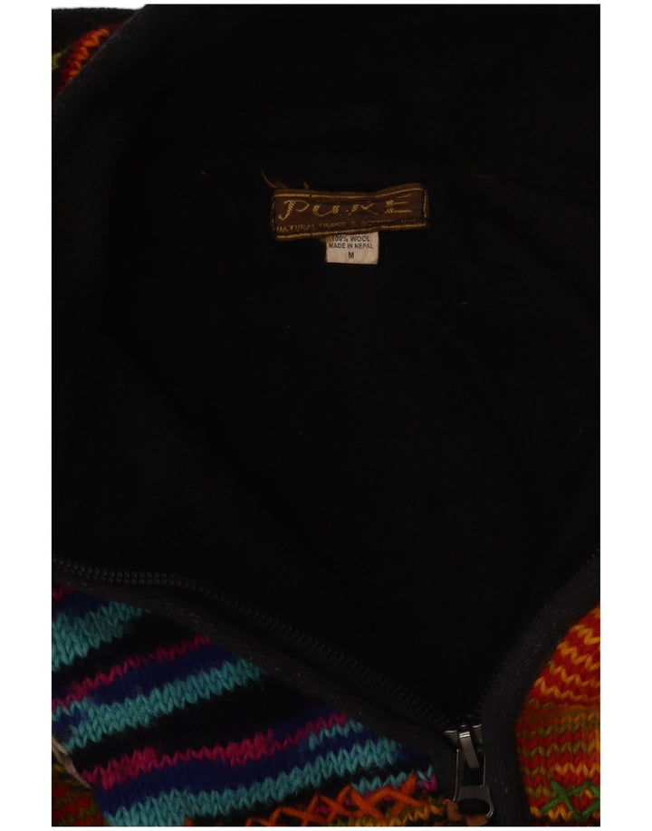 VINTAGE ženski kardigan pulover s kapuljačom UK 12 srednje raznobojne pruge