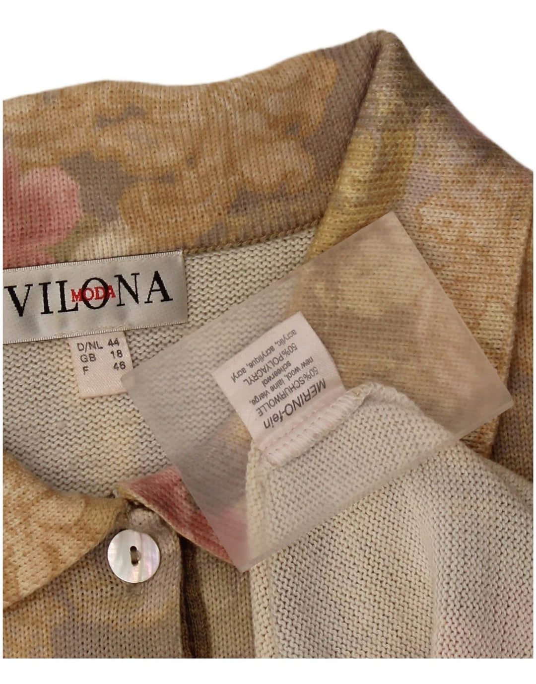 VILONA MODA Ženski džemper s polo izrezom UK 18 XL Žuta cvjetna vunena