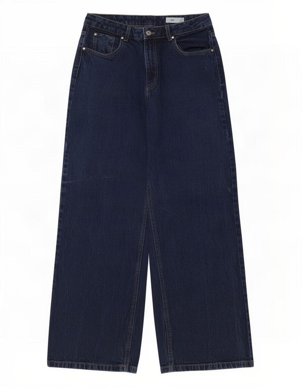 Marks & Spencer Womens Wide Leg Jeans UK 14 Medium W30 L28 Navy Blue