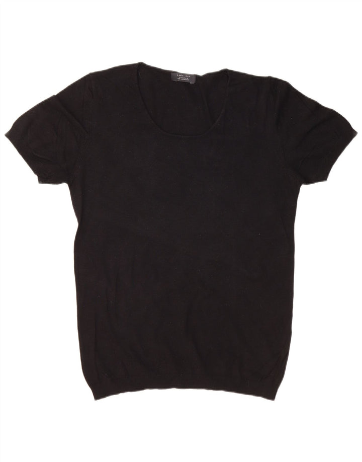 ZARA muški džemper kratkih rukava s brodskim izrezom srednje crne boje