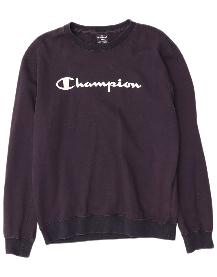 CHAMPION Mens Graphic Sweatshirt Jumper Large Navy Blue Cotton
