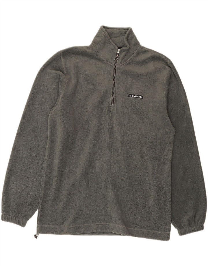 DIADORA Mens Zip Neck Fleece Jumper Large Grey Polyester