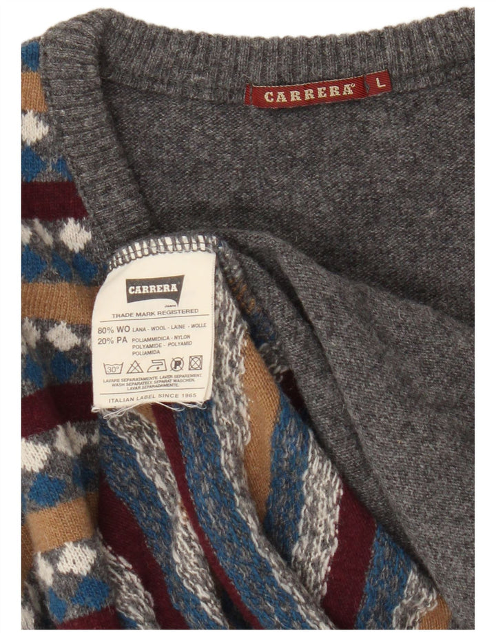 Carrera muški džemper s V-izrezom, velike vunene sive pruge
