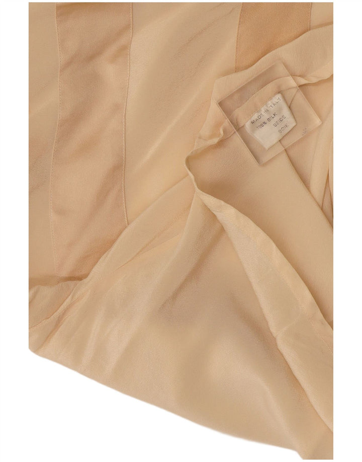 Vintage ženska majica dugih rukava UK 14 Velika bež geometrijska svila