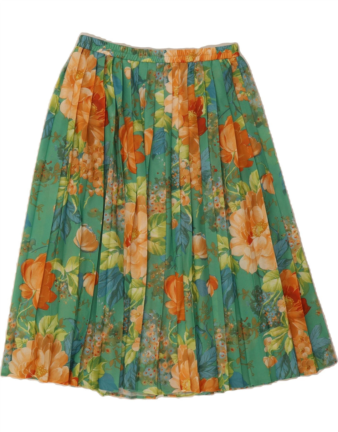VINTAGE Womens Pleated Skirt W28 Medium  Green Floral Polyester Vintage Vintage and Second-Hand Vintage from Messina Hembry 