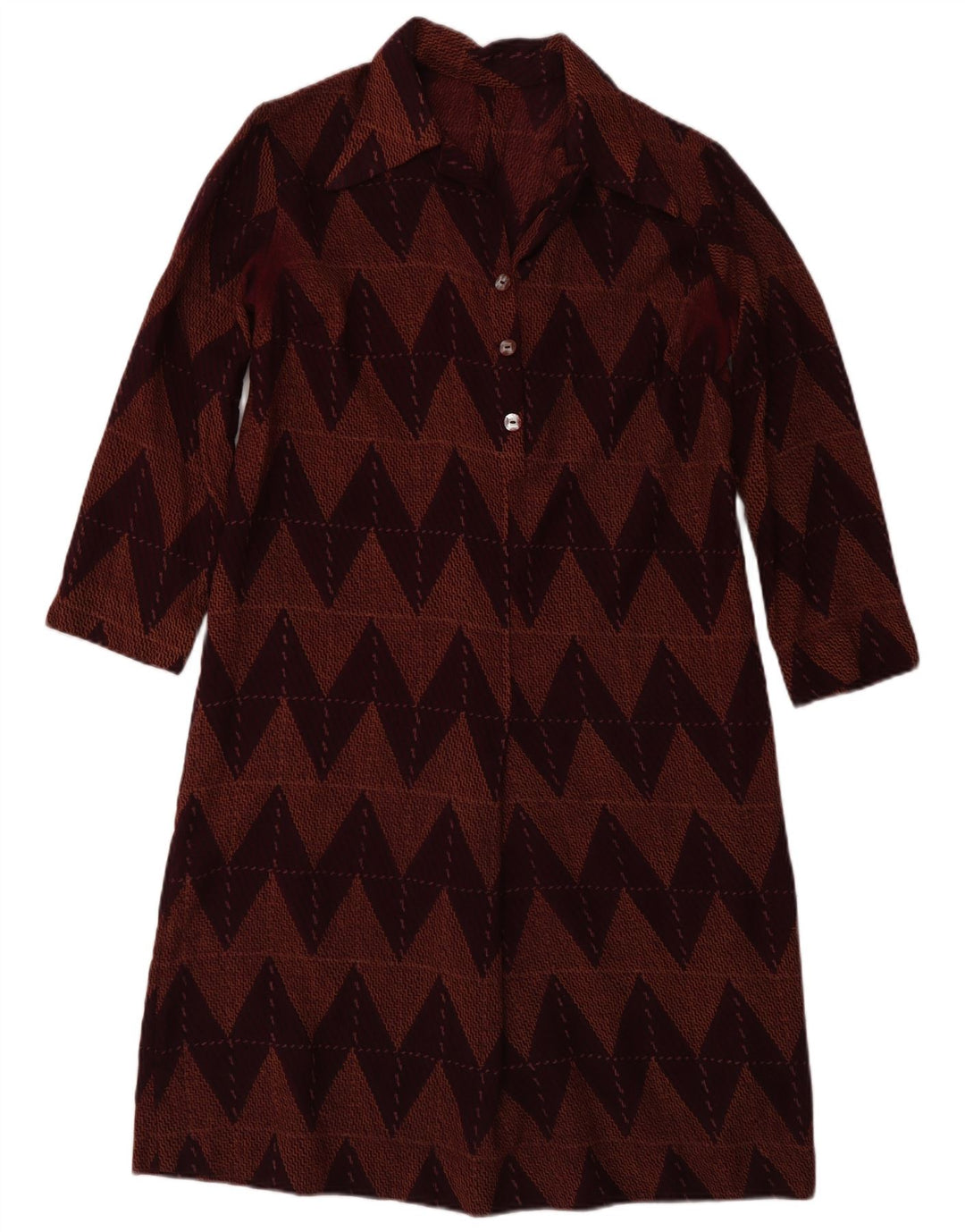 Vintage ženska osnovna haljina 3/4 rukava UK 12 Srednji tamnocrveni Chevron