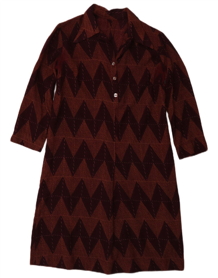 Vintage ženska osnovna haljina 3/4 rukava UK 12 Srednji tamnocrveni Chevron