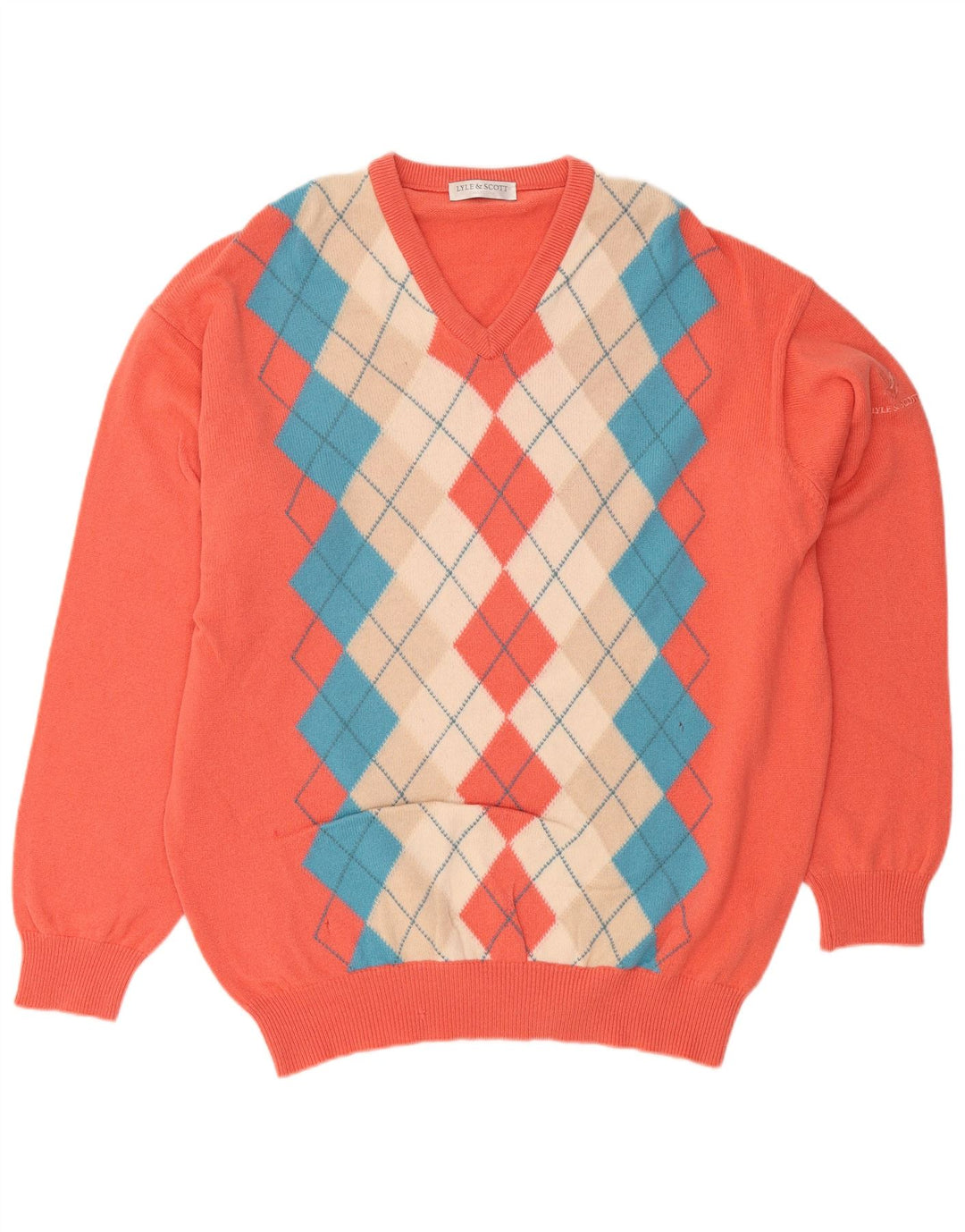 LYLE & SCOTT Muški pulover s V-izrezom XL Narančasta Argyle/Diamond