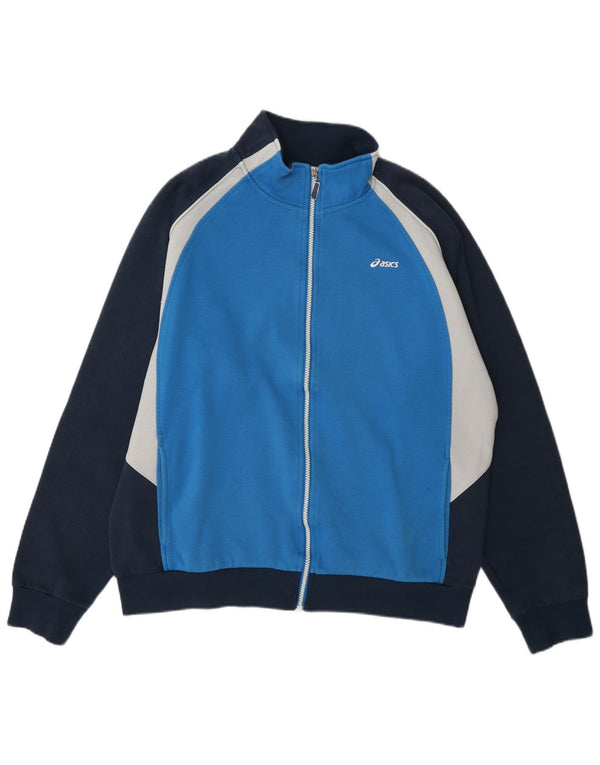 Asics Mens Graphic Tracksuit Top Jacket 2XL Blue Colourblock Cotton