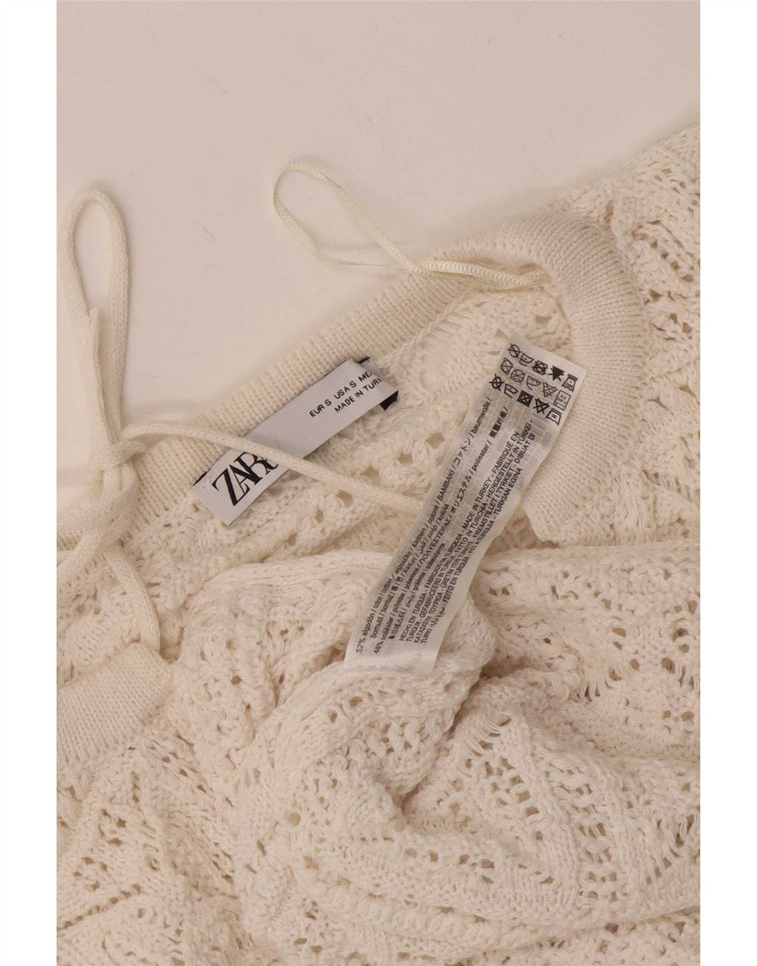 Zara ženska prevelika heklana bluza Top UK 10 Mali bijeli pamuk