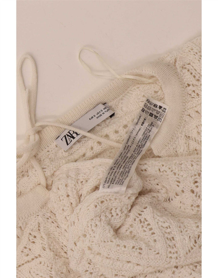 Zara ženska prevelika heklana bluza Top UK 10 Mali bijeli pamuk