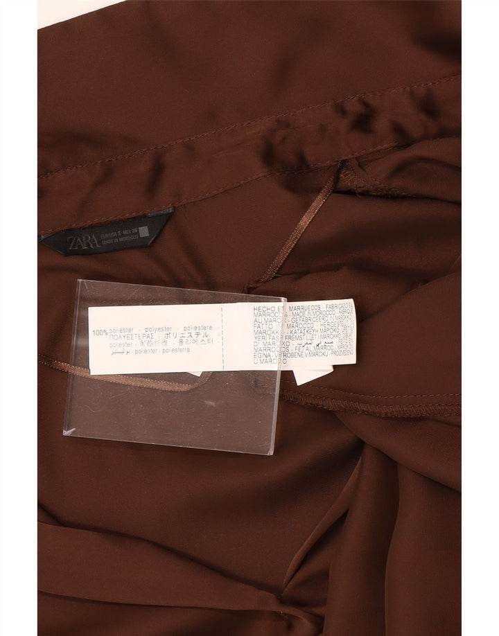 ZARA ženska prevelika košulja bluza UK 10 mali smeđi poliester