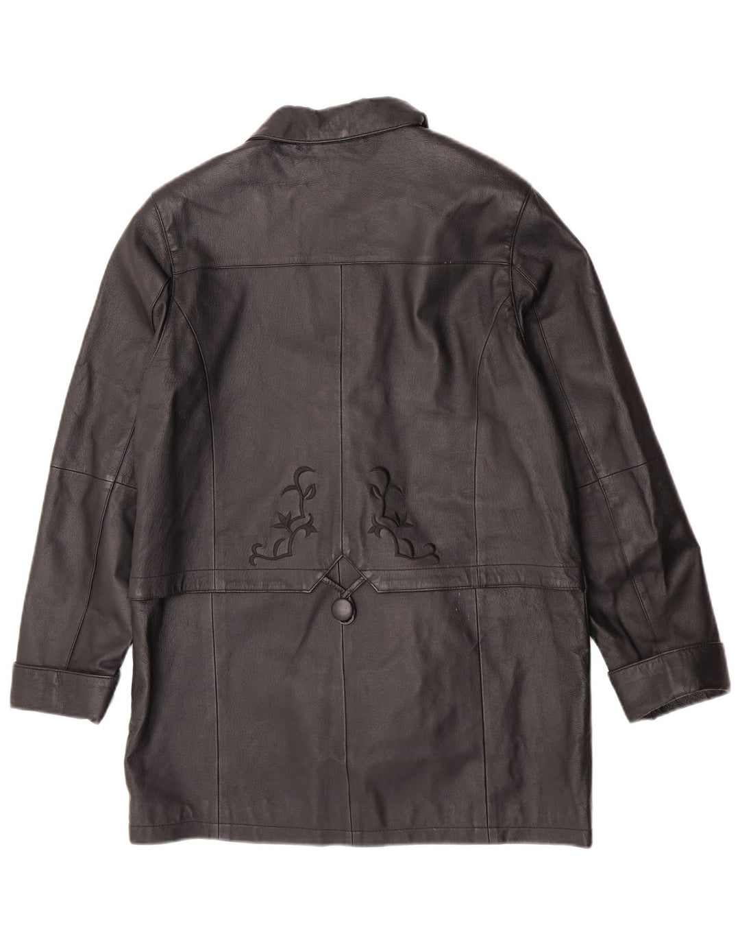 Vintage ženski kožni kaput US 12 Veliki crni kožni cvjetni kaput