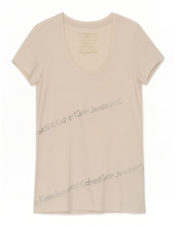 Calvin Klein Jeans Ženska grafička majica kratkih rukava UK 4 XS Bijeli pamuk