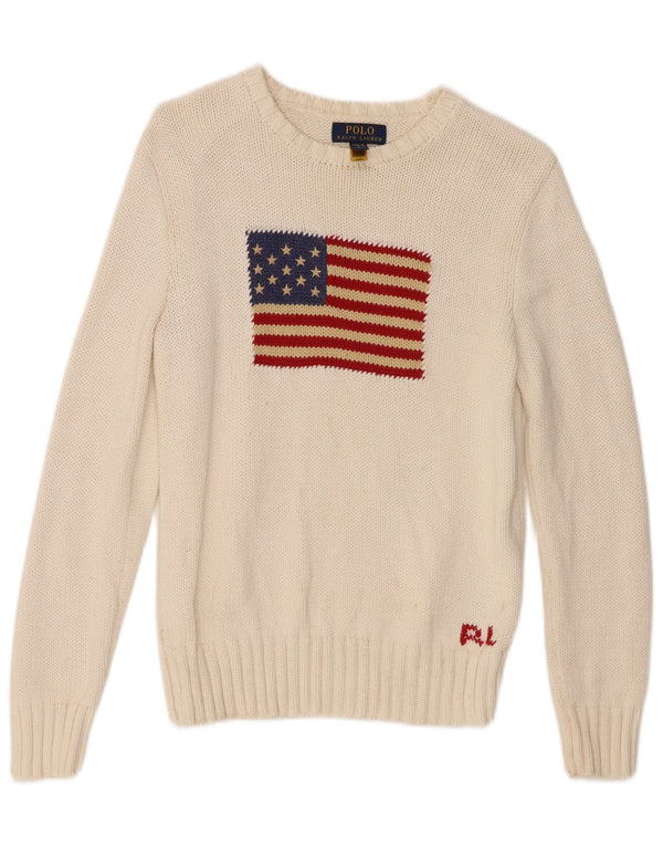Veliki bijeli Polo Ralph Lauren džemper s veznim izrezom za djevojčice 14-15 godina