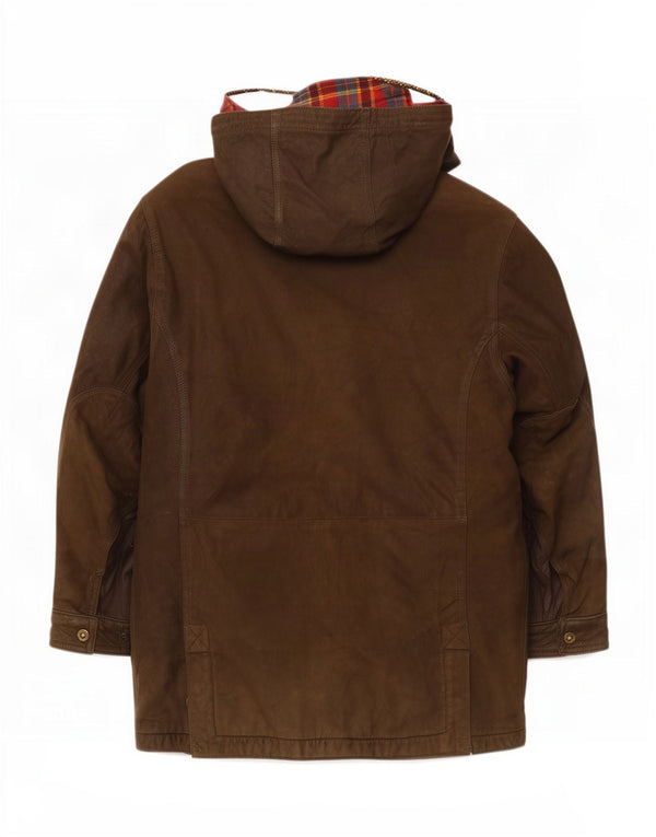 Conrad Mens Hooded Leather Windbreaker Coat IT 52 XL Khaki