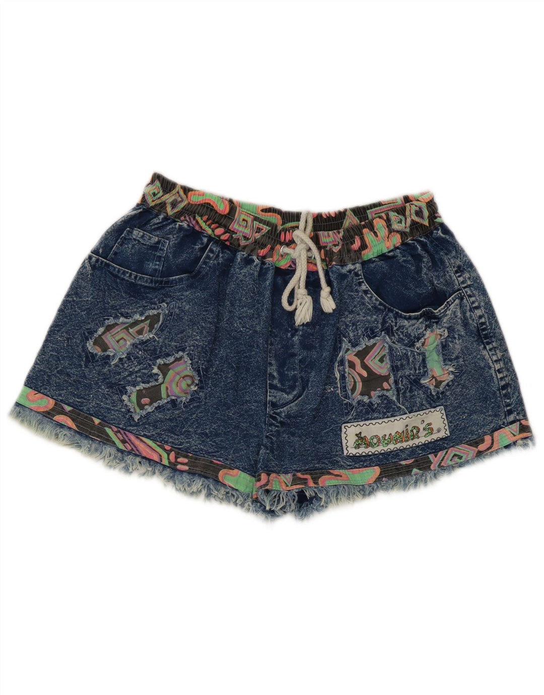 Vintage ženske traper kratke hlače srednje veličine W28 plavi patchwork