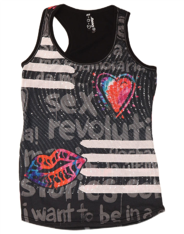 Desigual ženski gornji dio prsluka s grafičkim motivima UK 18 XL crni poliester