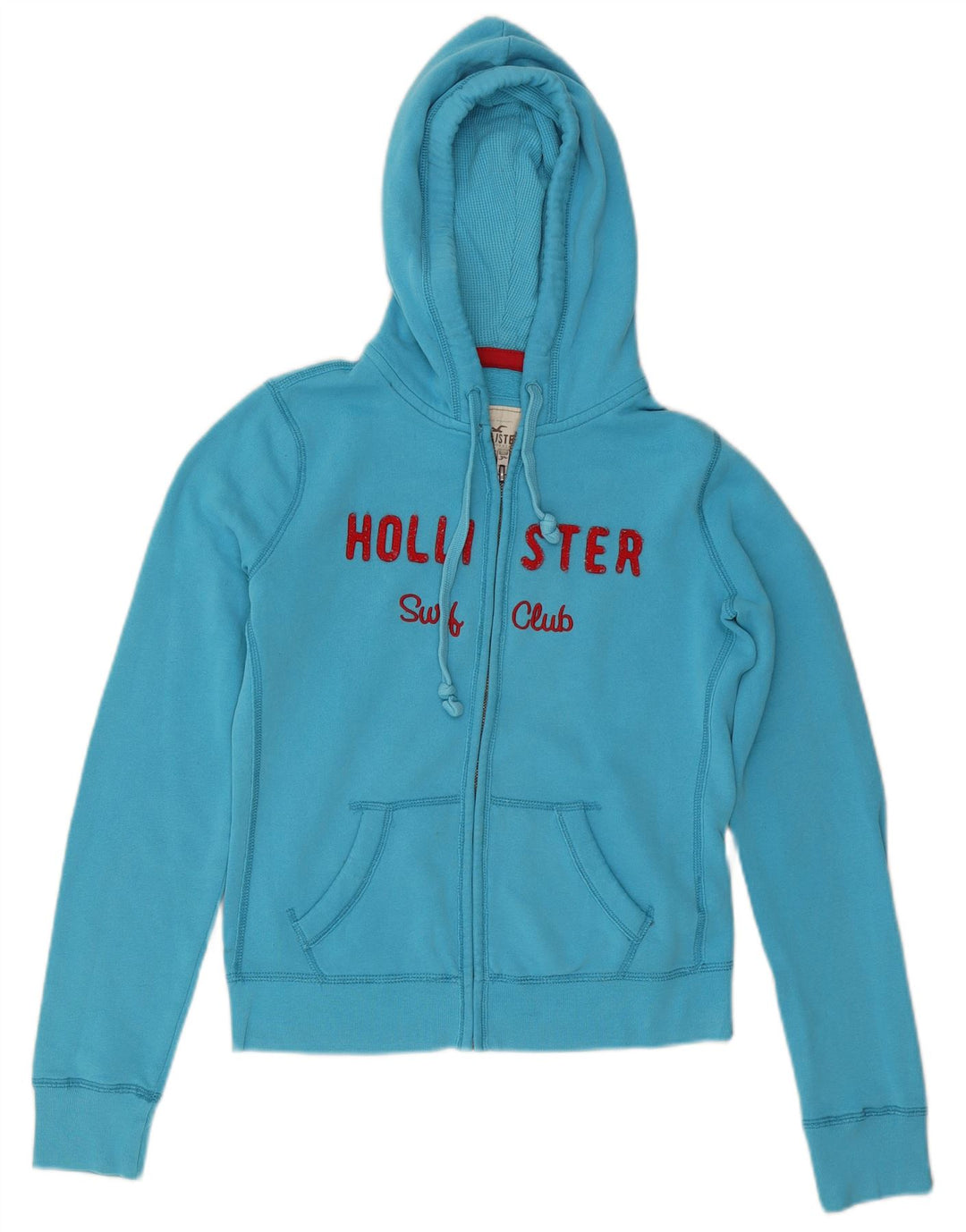 HOLLISTER Ženski pulover s kapuljačom s grafičkim patentnim zatvaračem UK 14 Srednje plavi pamuk