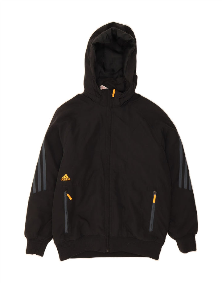 ADIDAS Boys Hooded Padded Jacket 9-10 Years Black Polyester Vintage Adidas and Second-Hand Adidas from Messina Hembry 