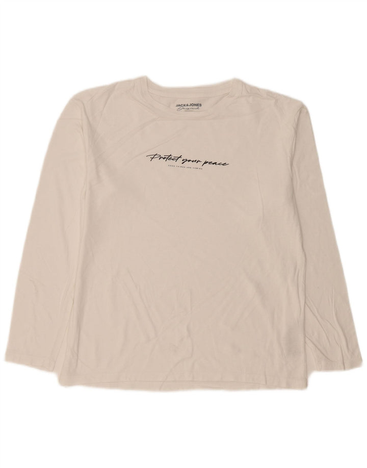Jack & Jones muška majica dugih rukava s grafikama, srednji bijeli pamuk