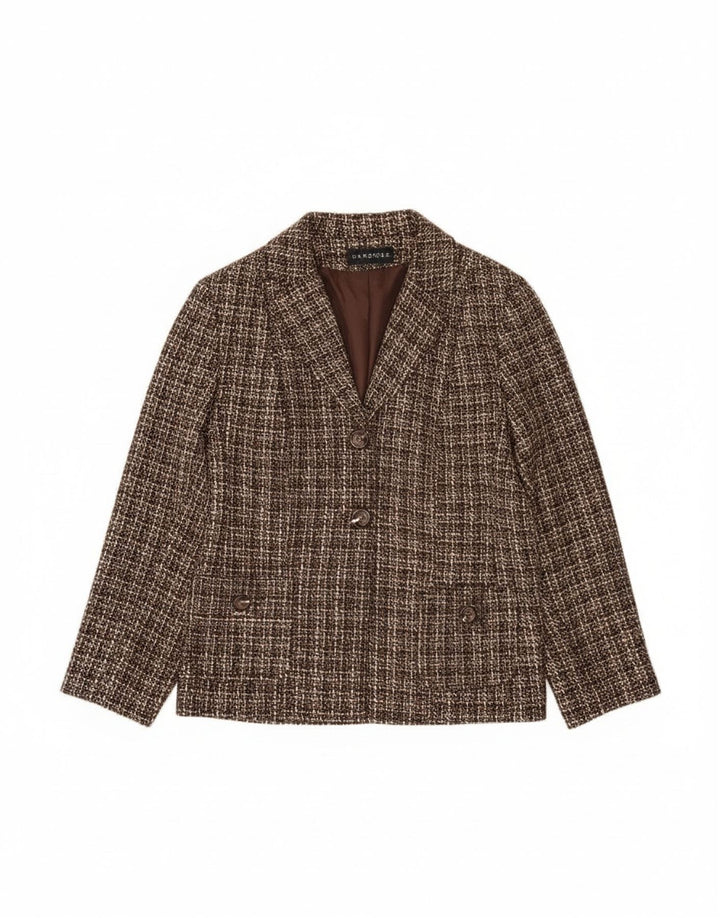 Garderoba Ženska jakna sa 2 gumba UK 18 XL smeđi karirani akril