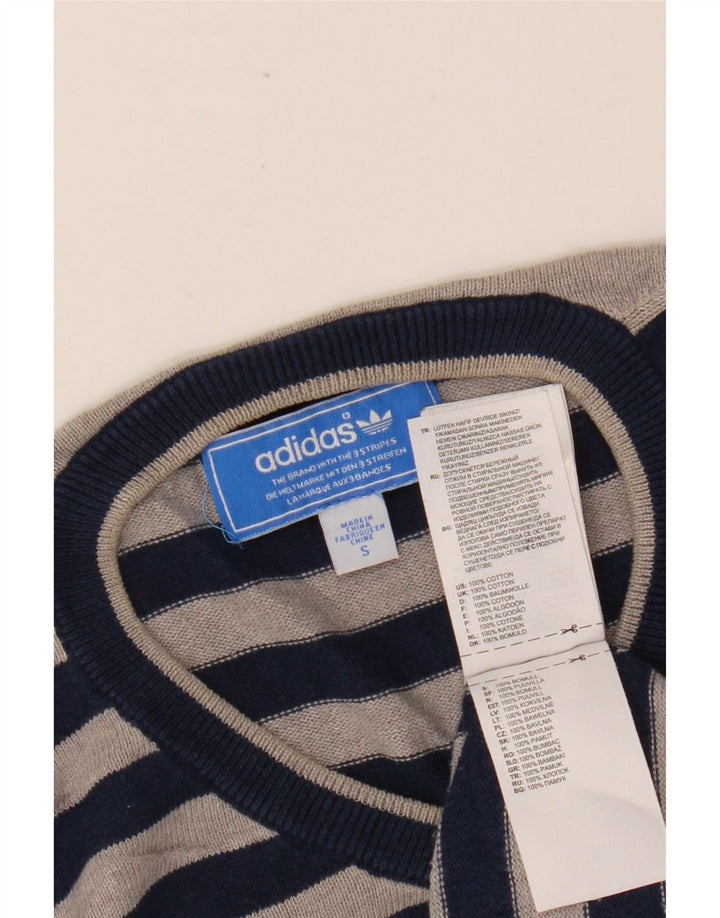 ADIDAS muški pulover s V-izrezom, mali tamnoplavi pamuk na pruge