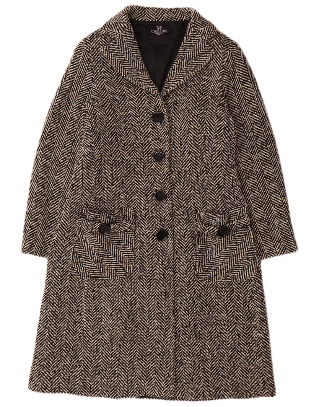 MIRELLA MORI Ženski preveliki kaput UK 18 XL Crna vuna riblja kost