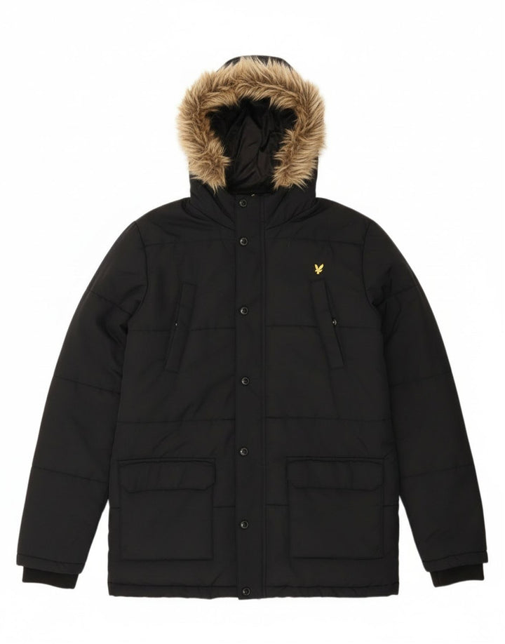 Podstavljena jakna s kapuljačom Lyle & Scott 14-15 godina od crnog poliamida
