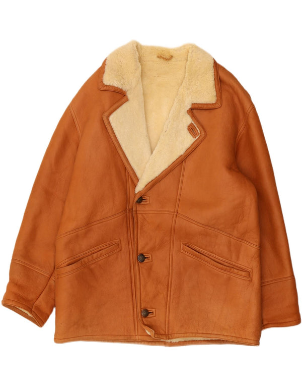 Vintage muška jakna od ovčijih ovčica UK 40 velika smeđa koža