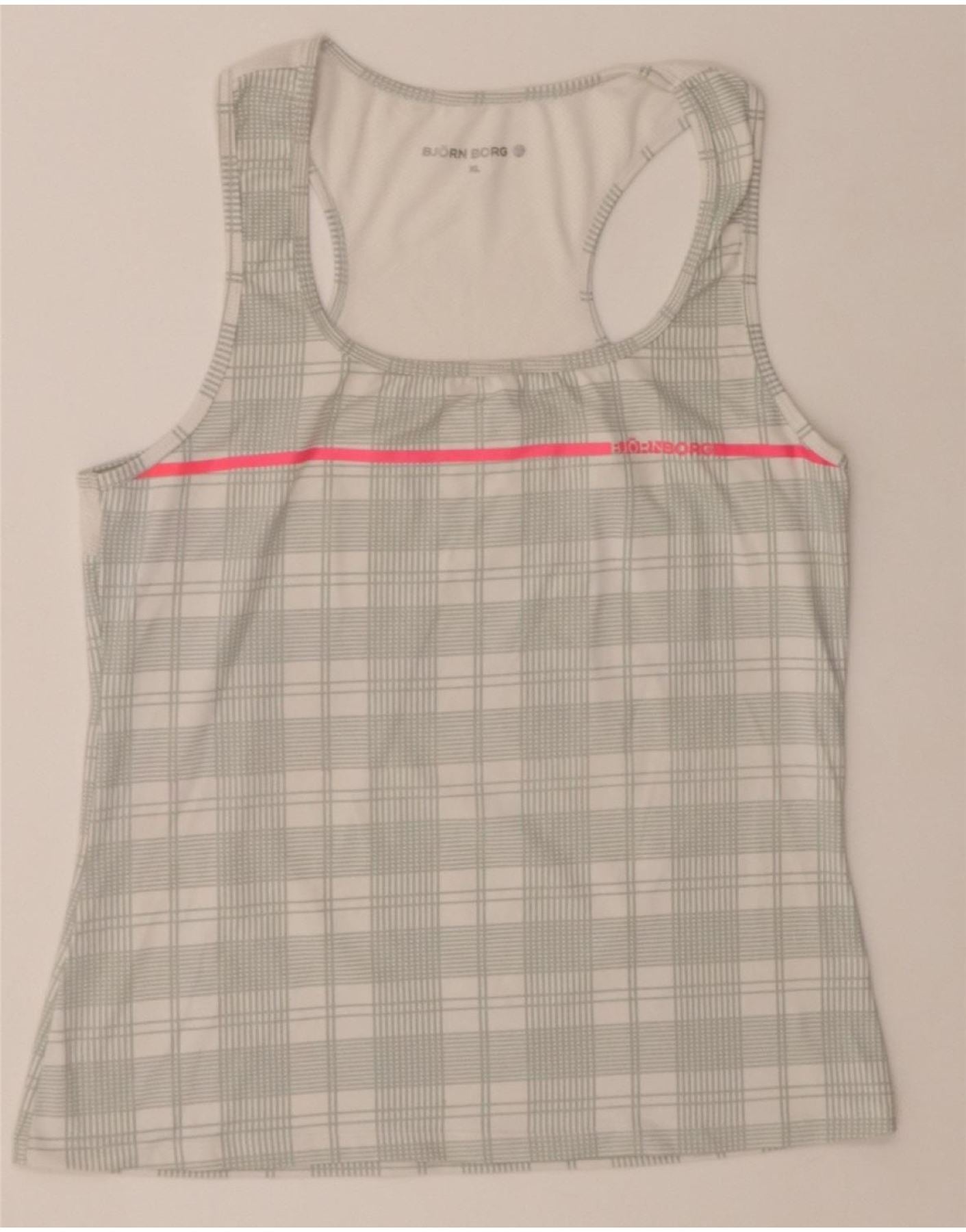 BJORN BORG Womens Vest Top UK 18 XL White Check Vintage Bjorn Borg and Second-Hand Bjorn Borg from Messina Hembry 