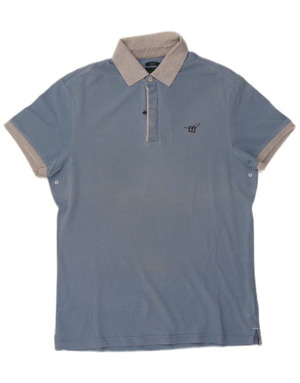 Henry Cottons Mens Slim Fit Rugby Polo Shirt Large Blue Cotton