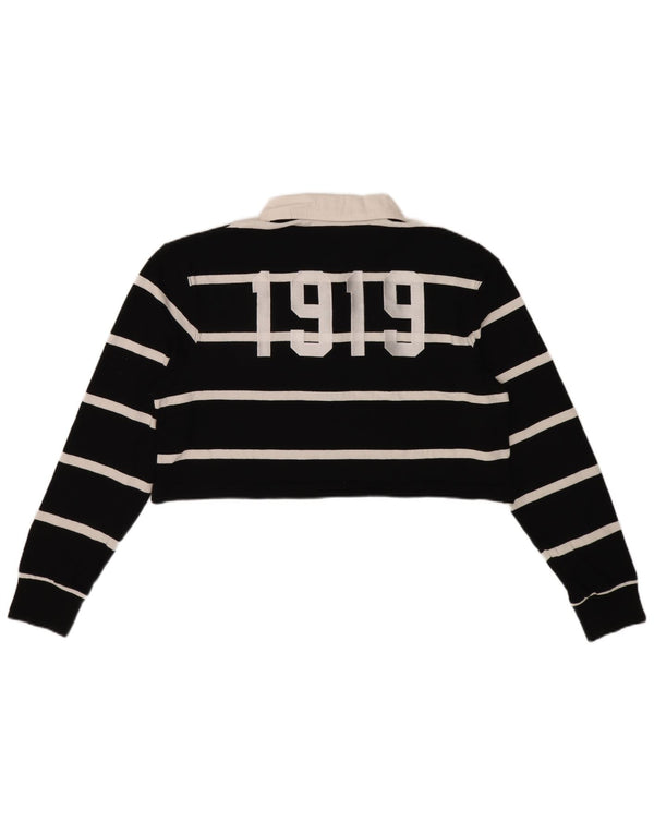 Champion Womens Crop Graphic Rugby Polo Shirt UK 18 XL Black Striped