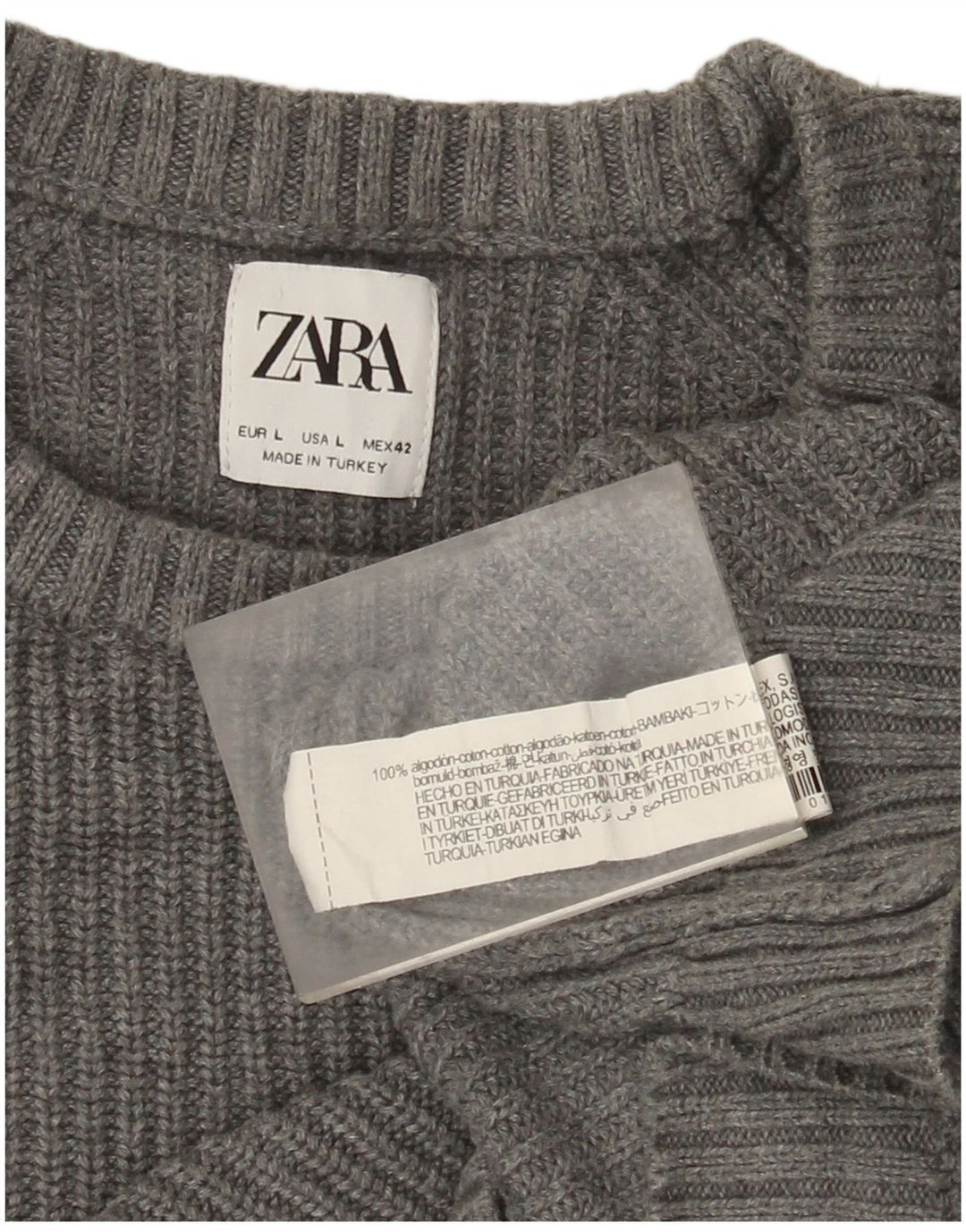 Zara muški pulover s okruglim izrezom, veliki sivi pamuk