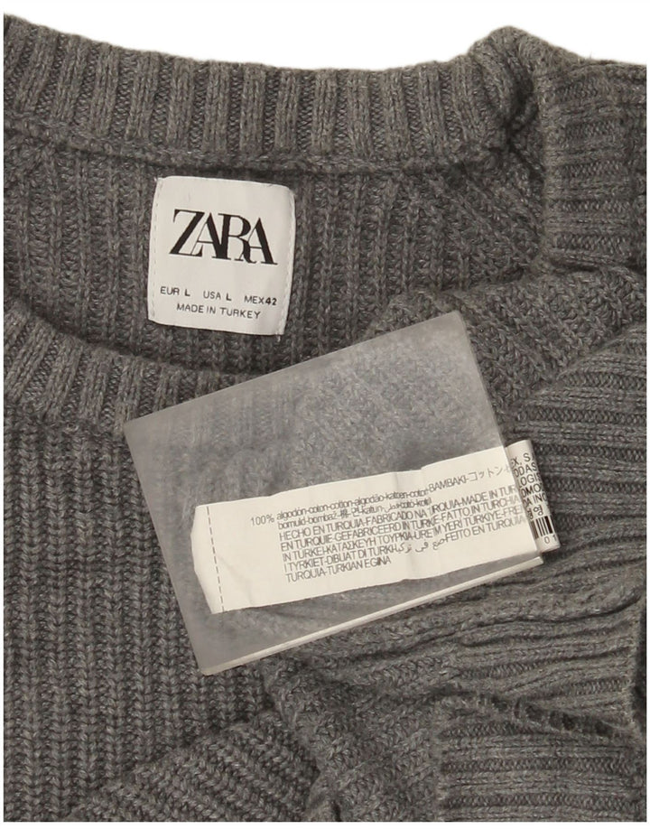 Zara muški pulover s okruglim izrezom, veliki sivi pamuk