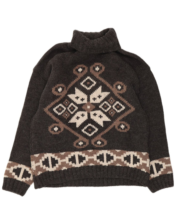 Kaos ženski džemper s rol izrezom UK 14 Veliki sivi geometrijski vuneni