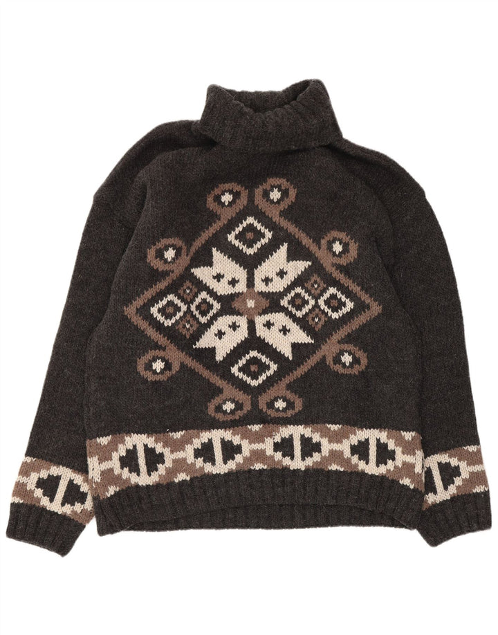 Kaos ženski džemper s rol izrezom UK 14 Veliki sivi geometrijski vuneni