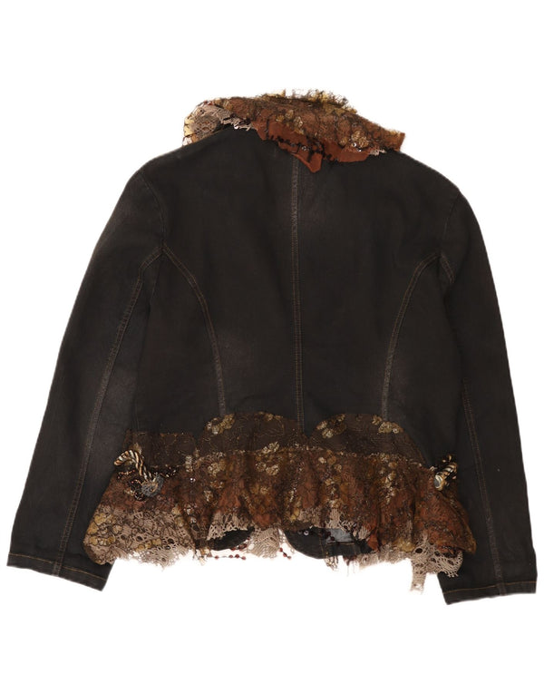 Vintage ženska traper jakna s 2 gumba UK 18 XL crne boje