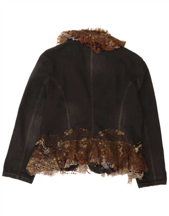 Vintage ženska traper jakna s 2 gumba UK 18 XL crne boje