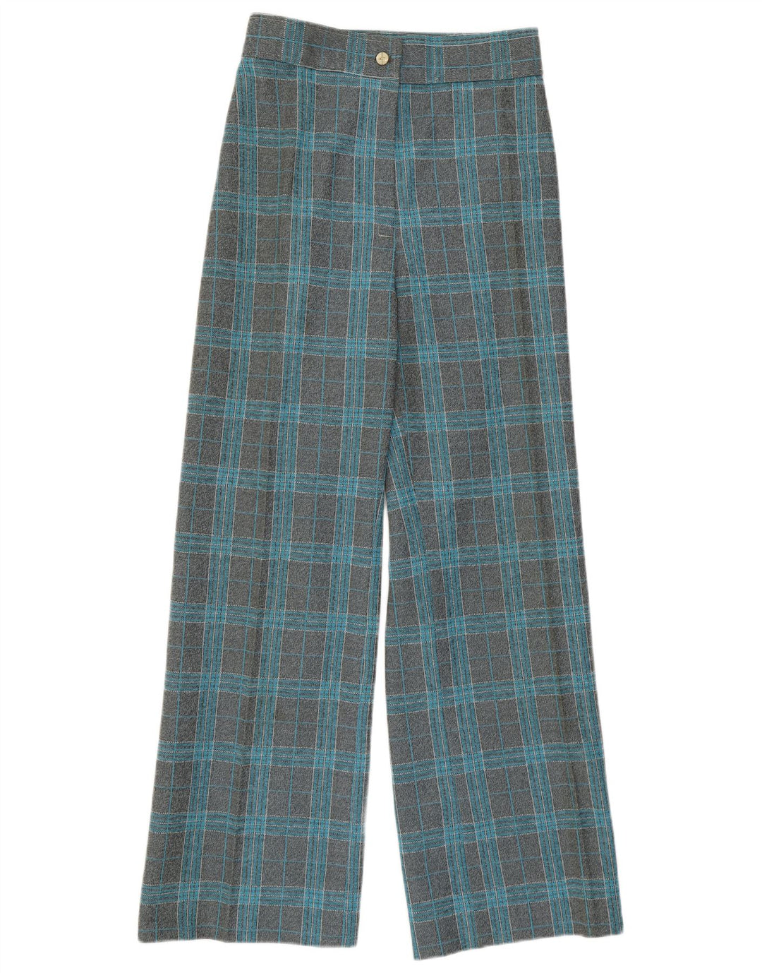 VINTAGE Ženske ležerne hlače širokih nogavica visokog struka W27 L29 sive karirane